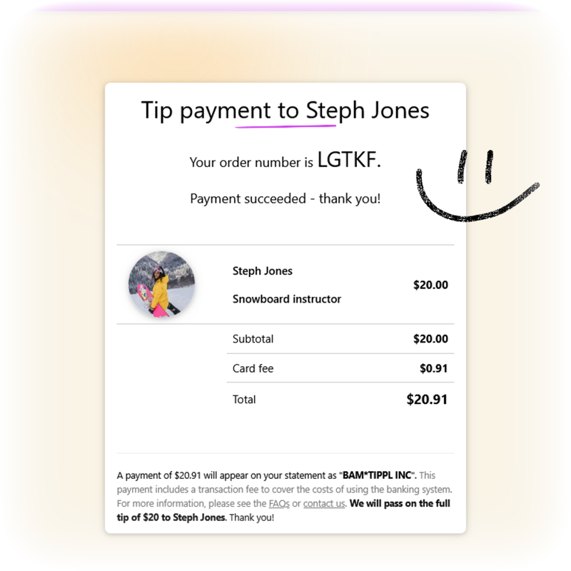The tippl payment confirmation page